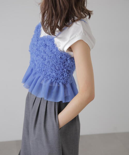 FREE'S MART（フリーズマート）の「◆チュールフリルペプラムビスチェ（シャツ/ブラウス・レディース・ホワイト/ブルー/グレー・FREE）」の9枚目の写真