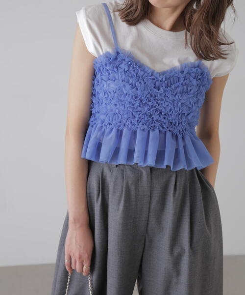 FREE'S MART（フリーズマート）の「◆チュールフリルペプラムビスチェ（シャツ/ブラウス・レディース・ホワイト/ブルー/グレー・FREE）」の10枚目の写真