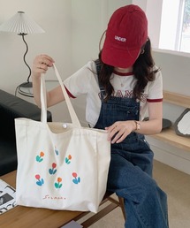 フラワー刺繍 A4 トートバッグ