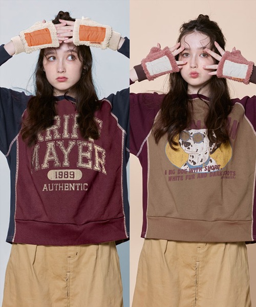 KRIFF MAYER Lady's Collection(クリフメイヤーレディースコレクション)の「レトロ切替スウェット(スウェット・レディース・ネイビー/ブラウン/ワインレッド/グリーン/オフホワイト/グレー・MEDIUM/LARGE)」の8枚目の写真