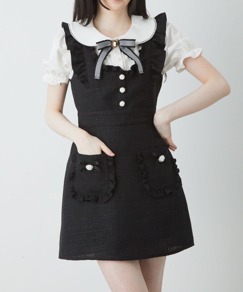 Ank Rouge（アンクルージュ）の「クラシカルローズツイードJSK（ジャンパースカート・レディース・ブルー/ブラック/アイボリー・M）」の2枚目の写真