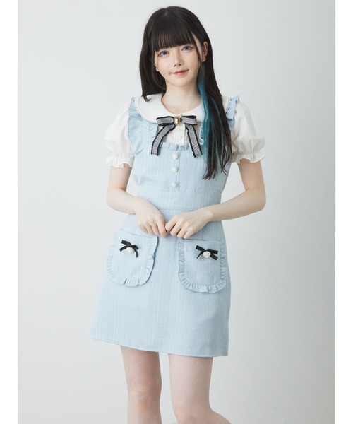 Ank Rouge（アンクルージュ）の「クラシカルローズツイードJSK（ジャンパースカート・レディース・ブルー/ブラック/アイボリー・M）」の4枚目の写真