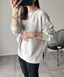 【Eclat one×mako】スウェード見え加工 刺繍入り クルーネック スウェット