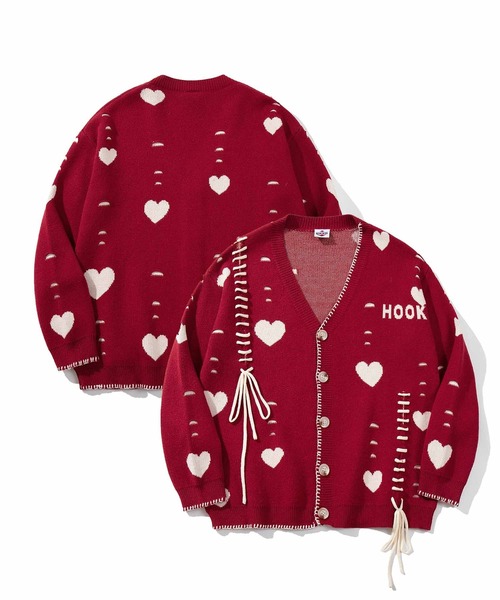 完売品 CUNE ボロボロ風のカーディガン 3 赤 ボロボロなボロボロ風のカーディガン｜謎｜CUNE ONLINE STORE