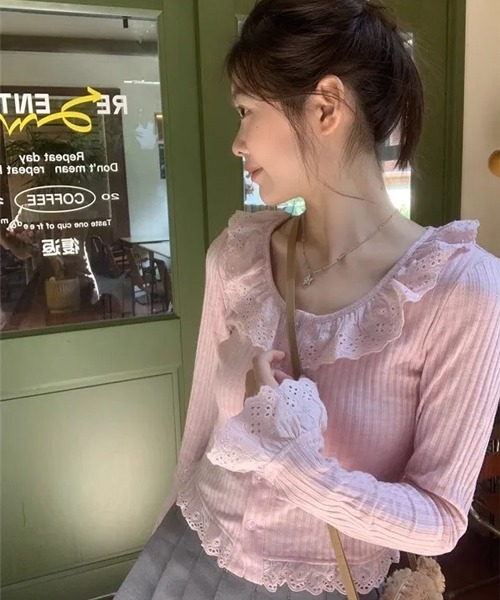 Mayree（メイリー）の「【Mayree】フリル レース ブラウス（シャツ/ブラウス・レディース・ホワイト/ピンク・SMALL/MEDIUM/LARGE）」の5枚目の写真