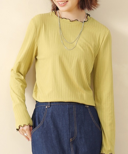 Doux Belle(ドゥーベル)の「ベーシックリブニットトップス(Tシャツ/カットソー・レディース・ネイビー/イエロー/ブラック/グレー/ブルー/オフホワイト・MEDIUM/LARGE/X-LARGE)」の6枚目の写真