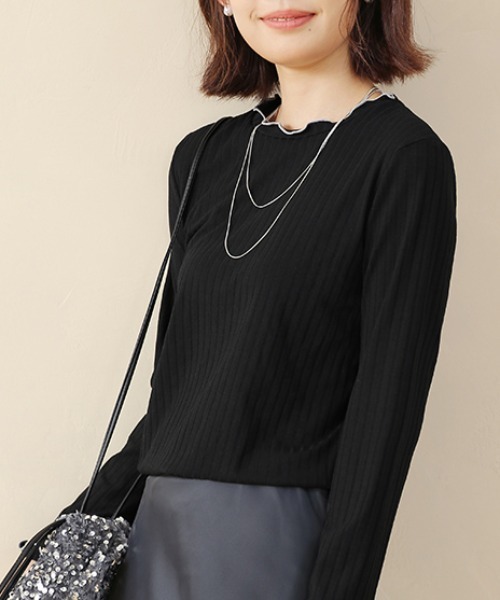 Doux Belle(ドゥーベル)の「ベーシックリブニットトップス(Tシャツ/カットソー・レディース・ネイビー/イエロー/ブラック/グレー/ブルー/オフホワイト・MEDIUM/LARGE/X-LARGE)」の3枚目の写真
