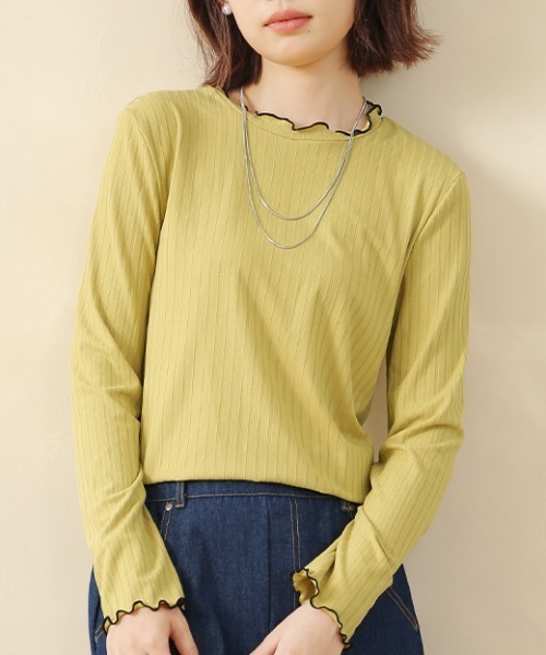 Doux Belle(ドゥーベル)の「ベーシックリブニットトップス(Tシャツ/カットソー・レディース・ネイビー/イエロー/ブラック/グレー/ブルー/オフホワイト・MEDIUM/LARGE/X-LARGE)」の8枚目の写真