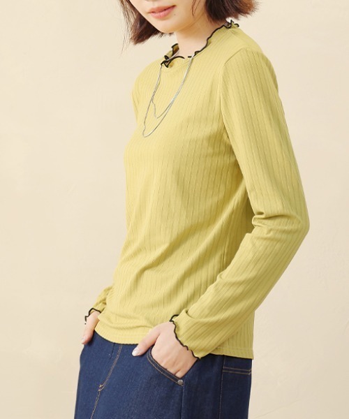 Doux Belle(ドゥーベル)の「ベーシックリブニットトップス(Tシャツ/カットソー・レディース・ネイビー/イエロー/ブラック/グレー/ブルー/オフホワイト・MEDIUM/LARGE/X-LARGE)」の9枚目の写真