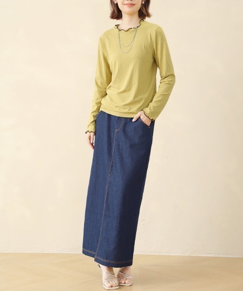 Doux Belle(ドゥーベル)の「ベーシックリブニットトップス(Tシャツ/カットソー・レディース・ネイビー/イエロー/ブラック/グレー/ブルー/オフホワイト・MEDIUM/LARGE/X-LARGE)」の10枚目の写真