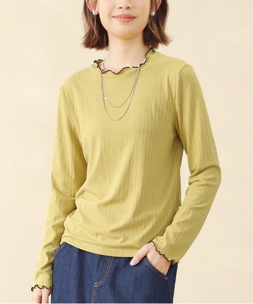 Doux Belle(ドゥーベル)の「ベーシックリブニットトップス(Tシャツ/カットソー・レディース・ネイビー/イエロー/ブラック/グレー/ブルー/オフホワイト・MEDIUM/LARGE/X-LARGE)」の7枚目の写真