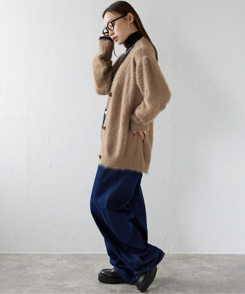 ap retro（アプレトロ）の「シャギーVネックカーデ（カーディガン/ボレロ・レディース・ベージュ/ピンク/オフホワイト/グレー/チャコールグレー/ブラック・FREE）」の17枚目の写真