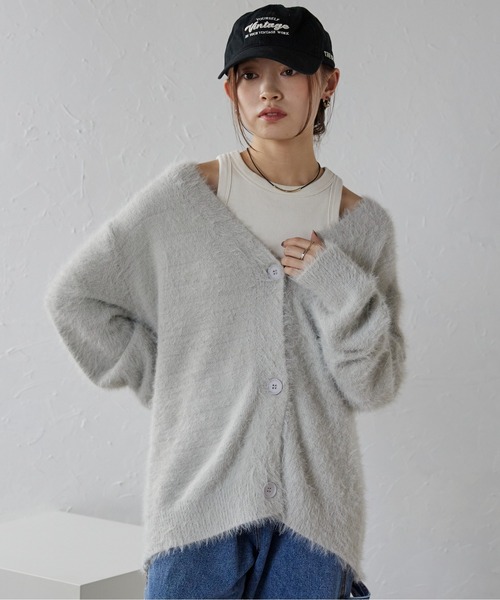 ap retro（アプレトロ）の「シャギーVネックカーデ（カーディガン/ボレロ・レディース・ベージュ/ピンク/オフホワイト/グレー/チャコールグレー/ブラック・FREE）」の19枚目の写真