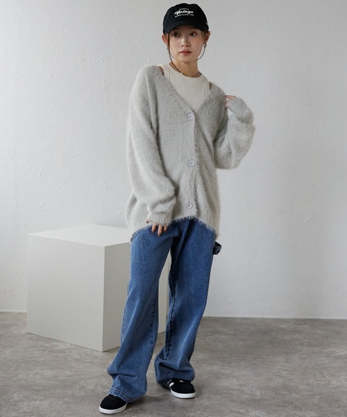 ap retro（アプレトロ）の「シャギーVネックカーデ（カーディガン/ボレロ・レディース・ベージュ/ピンク/オフホワイト/グレー/チャコールグレー/ブラック・FREE）」の22枚目の写真