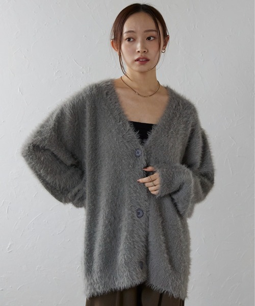 ap retro（アプレトロ）の「シャギーVネックカーデ（カーディガン/ボレロ・レディース・ベージュ/ピンク/オフホワイト/グレー/チャコールグレー/ブラック・FREE）」の7枚目の写真