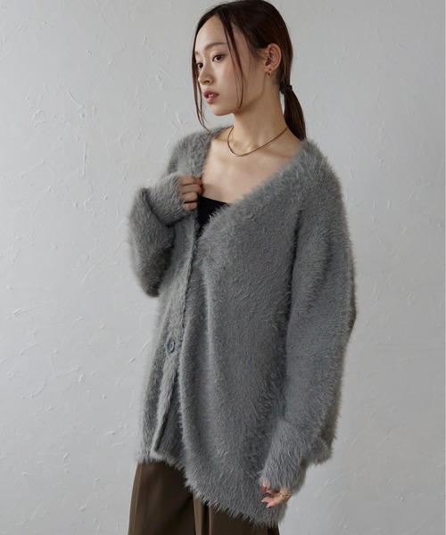 ap retro（アプレトロ）の「シャギーVネックカーデ（カーディガン/ボレロ・レディース・ベージュ/ピンク/オフホワイト/グレー/チャコールグレー/ブラック・FREE）」の8枚目の写真