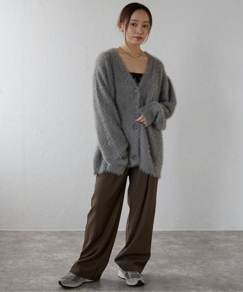 ap retro（アプレトロ）の「シャギーVネックカーデ（カーディガン/ボレロ・レディース・ベージュ/ピンク/オフホワイト/グレー/チャコールグレー/ブラック・FREE）」の10枚目の写真