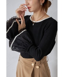 【ZOZO限定】配色袖フリルリブニットプルオーバー