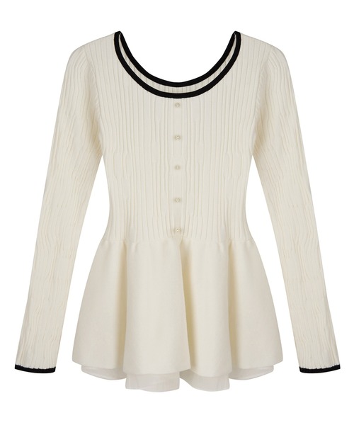 SAISON DE PAPILLON(セゾンドパピヨン)の「ランダムリブ編みぺプラム裾ニットプルオーバー(ニット/セーター・レディース・アイボリー/ブラック・M/L)」の6枚目の写真