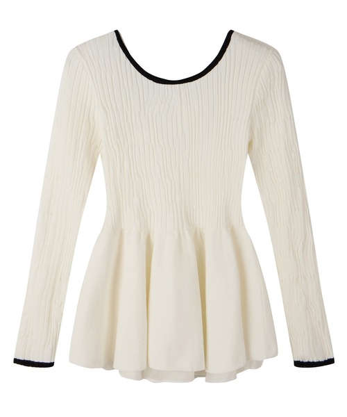 SAISON DE PAPILLON(セゾンドパピヨン)の「ランダムリブ編みぺプラム裾ニットプルオーバー(ニット/セーター・レディース・アイボリー/ブラック・M/L)」の7枚目の写真