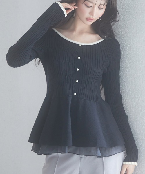 SAISON DE PAPILLON(セゾンドパピヨン)の「ランダムリブ編みぺプラム裾ニットプルオーバー(ニット/セーター・レディース・アイボリー/ブラック・M/L)」の22枚目の写真