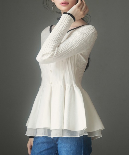 SAISON DE PAPILLON(セゾンドパピヨン)の「ランダムリブ編みぺプラム裾ニットプルオーバー(ニット/セーター・レディース・アイボリー/ブラック・M/L)」の15枚目の写真