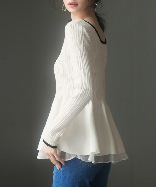 SAISON DE PAPILLON(セゾンドパピヨン)の「ランダムリブ編みぺプラム裾ニットプルオーバー(ニット/セーター・レディース・アイボリー/ブラック・M/L)」の16枚目の写真