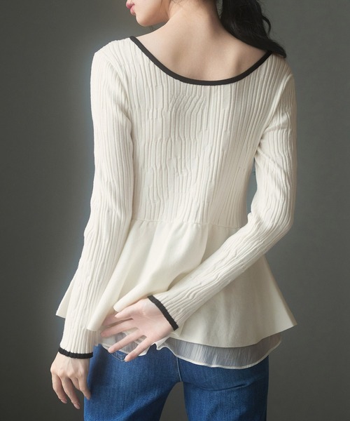 SAISON DE PAPILLON(セゾンドパピヨン)の「ランダムリブ編みぺプラム裾ニットプルオーバー(ニット/セーター・レディース・アイボリー/ブラック・M/L)」の17枚目の写真