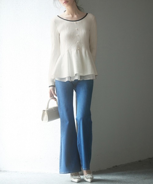 SAISON DE PAPILLON(セゾンドパピヨン)の「ランダムリブ編みぺプラム裾ニットプルオーバー(ニット/セーター・レディース・アイボリー/ブラック・M/L)」の18枚目の写真