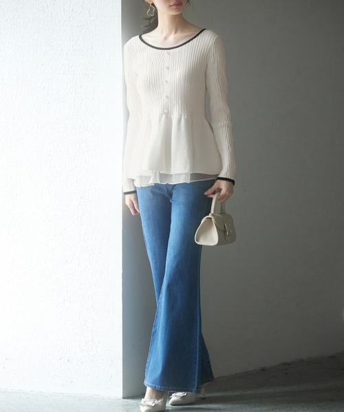 SAISON DE PAPILLON(セゾンドパピヨン)の「ランダムリブ編みぺプラム裾ニットプルオーバー(ニット/セーター・レディース・アイボリー/ブラック・M/L)」の19枚目の写真