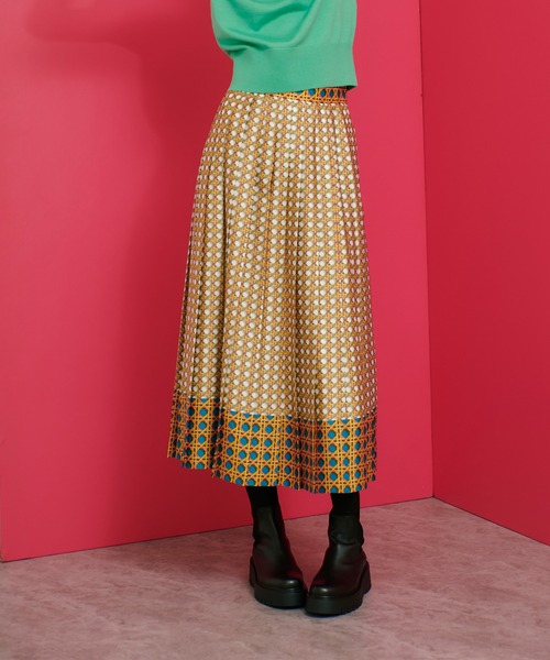 【LOULOU WILLOUGHBY】バスケットプリントプリーツスカート