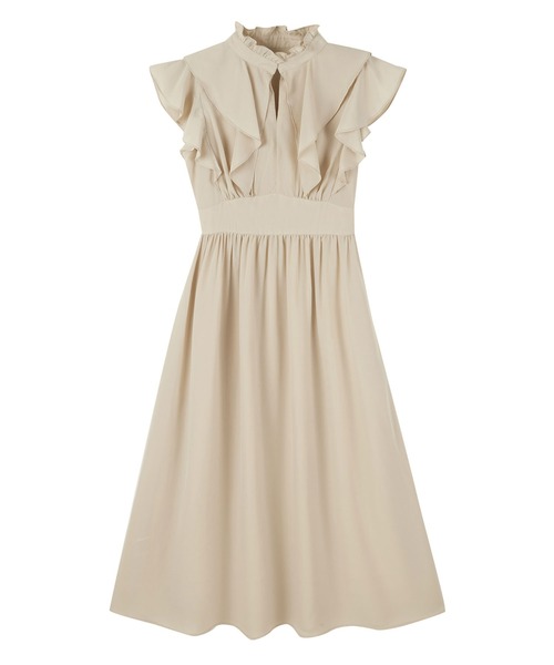 セール】フリルカラーロング丈ジョゼットワンピース（ワンピース