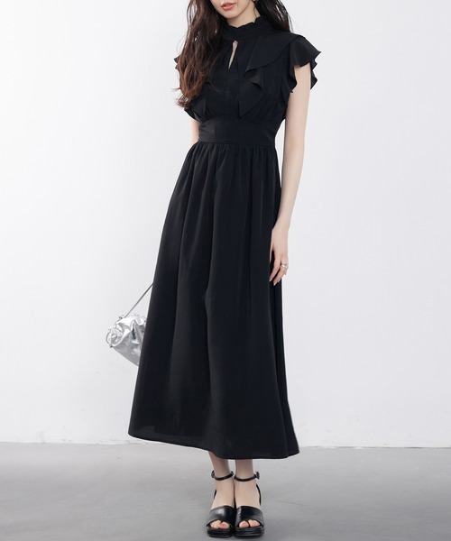 DRESS PLUS（ドレスプラス）の「フリルカラーロング丈ジョゼットワンピース（ワンピース・レディース・アイボリー/ベージュ/ブラック・M/L/S）」の4枚目の写真