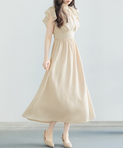 DRESS PLUS（ドレスプラス）の「フリルカラーロング丈ジョゼットワンピース（ワンピース・レディース・アイボリー/ベージュ/ブラック・M/L/S）」の11枚目の写真