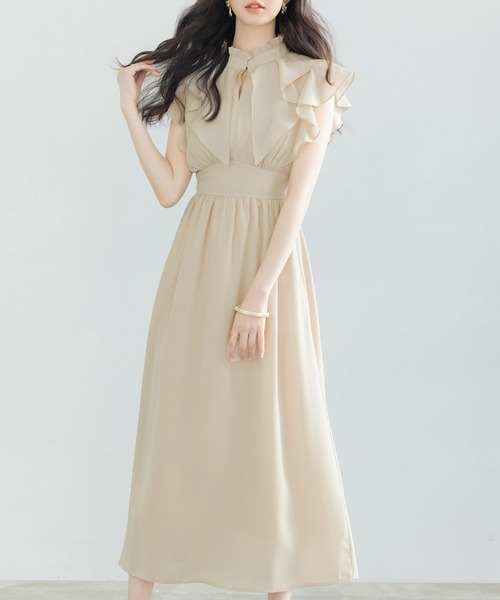 DRESS PLUS（ドレスプラス）の「フリルカラーロング丈ジョゼットワンピース（ワンピース・レディース・アイボリー/ベージュ/ブラック・M/L/S）」の15枚目の写真