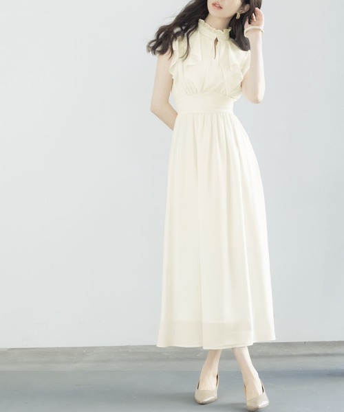 DRESS PLUS（ドレスプラス）の「フリルカラーロング丈ジョゼットワンピース（ワンピース・レディース・アイボリー/ベージュ/ブラック・M/L/S）」の17枚目の写真