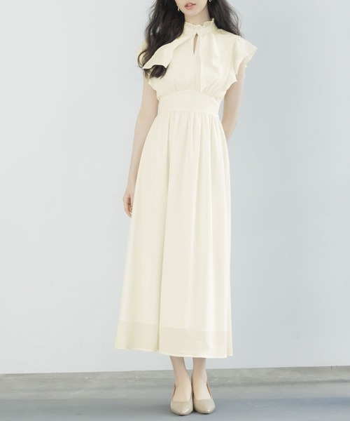 DRESS PLUS（ドレスプラス）の「フリルカラーロング丈ジョゼットワンピース（ワンピース・レディース・アイボリー/ベージュ/ブラック・M/L/S）」の18枚目の写真