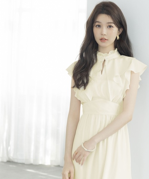 DRESS PLUS（ドレスプラス）の「フリルカラーロング丈ジョゼットワンピース（ワンピース・レディース・アイボリー/ベージュ/ブラック・M/L/S）」の20枚目の写真