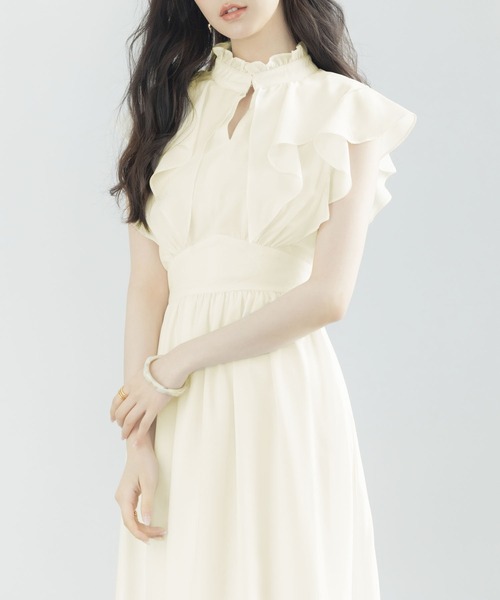 DRESS PLUS（ドレスプラス）の「フリルカラーロング丈ジョゼットワンピース（ワンピース・レディース・アイボリー/ベージュ/ブラック・M/L/S）」の22枚目の写真