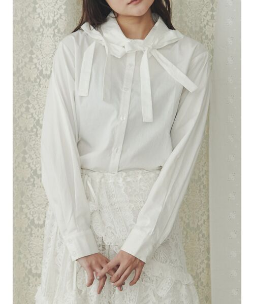 merry jenny（メリージェニー）の「リボンリボンシャツ（シャツ/ブラウス・レディース・オフホワイト/その他1/ブラック・FREE）」の2枚目の写真