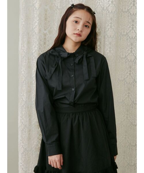 merry jenny（メリージェニー）の「リボンリボンシャツ（シャツ/ブラウス・レディース・オフホワイト/その他1/ブラック・FREE）」の4枚目の写真