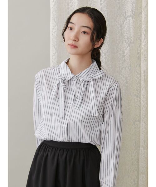 merry jenny（メリージェニー）の「リボンリボンシャツ（シャツ/ブラウス・レディース・オフホワイト/その他1/ブラック・FREE）」の7枚目の写真