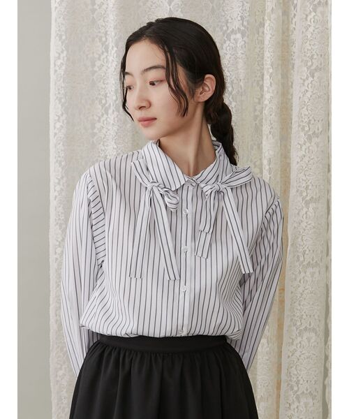 merry jenny（メリージェニー）の「リボンリボンシャツ（シャツ/ブラウス・レディース・オフホワイト/その他1/ブラック・FREE）」の8枚目の写真