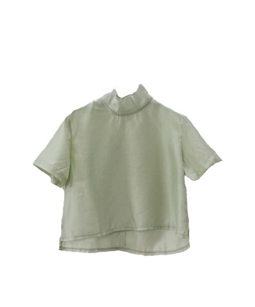 ブラウス シャツ シアーハイネックブラウス／sheer highneck blouse 半袖 スタンドネック シースルー シマー きれいめ シンプル シアーハイネックブラウス／sheer highneck blouse 半袖