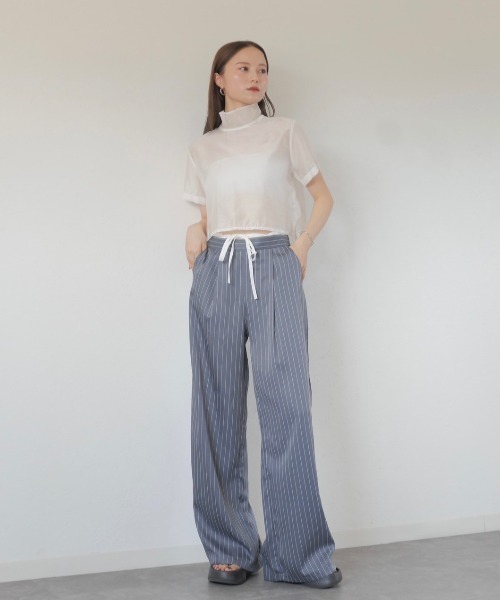 セール】シアーハイネックブラウス／sheer highneck blouse 半袖