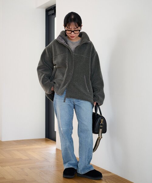 【美品】フレームワーク　ウールボアスタンドブルゾン　38 グレー フレームワーク☆ボアスタンドブルゾン38 ≪追加≫ウールボアスタンド