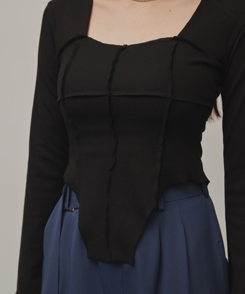 Solace(ソレイス)の「スクエアネックスリムテレコリブトップス(Tシャツ/カットソー・レディース・グレー/ブラック・FREE)」の19枚目の写真