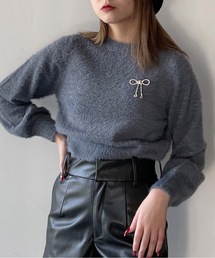 one way | リボンブローチ付きフェザープルニット(ニット/セーター)