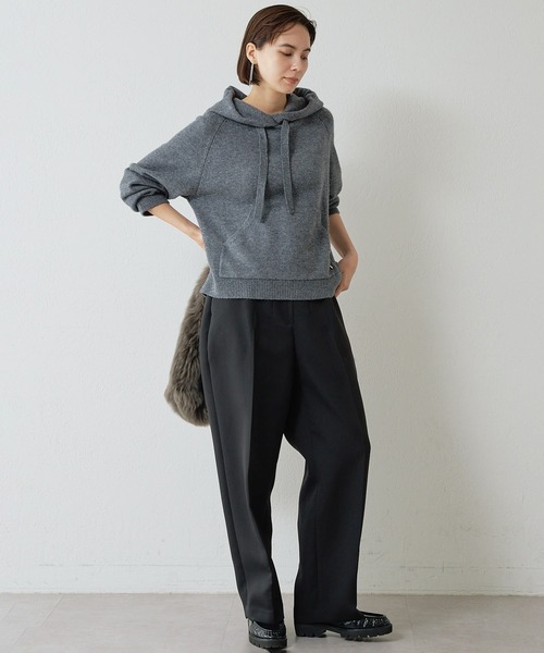 美品 ウィムガゼット カシミヤ混ニットパーカー ゆったり ニットプルオーバー 茶 Whim Gazette(ウィム ガゼット)の【15th Anniversary】カシミヤ混