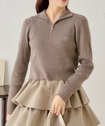 メランジハーフジップネームニット